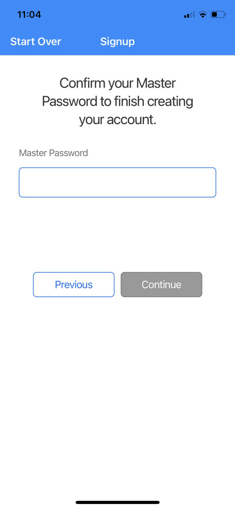 1Password Confirm password screenshot