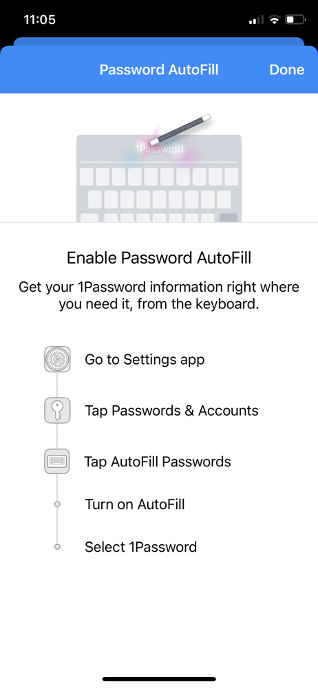 1Password Enable password autofill screenshot