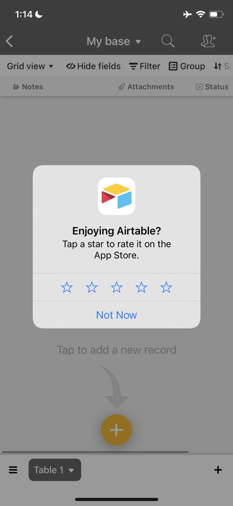 Airtable Rating prompt screenshot