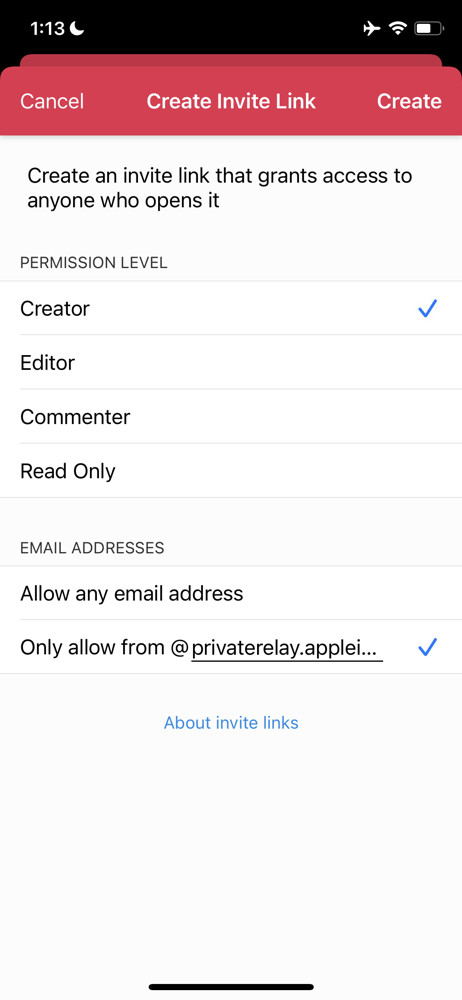 Airtable Create invite link screenshot