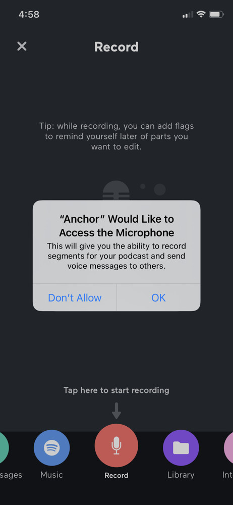 Anchor Enable microphone screenshot