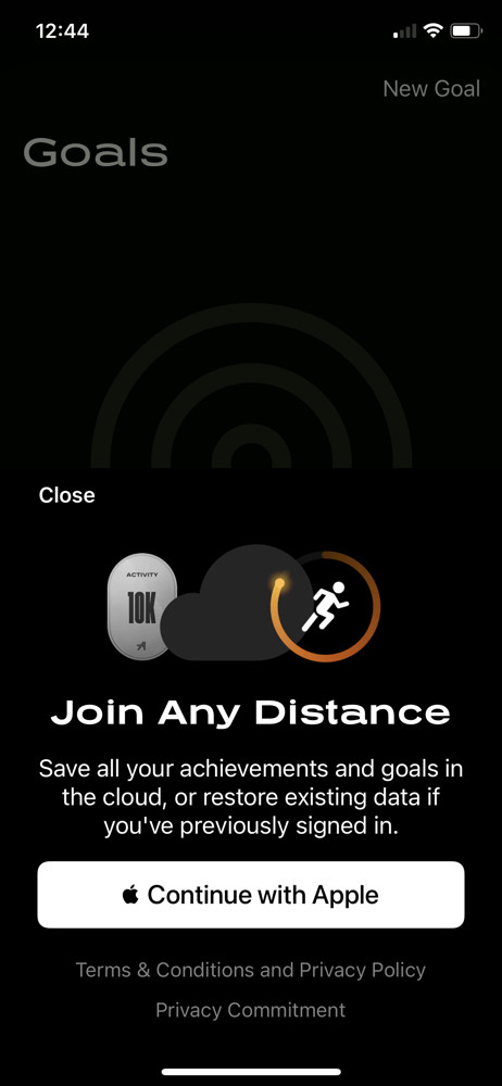 Any Distance Sign up screenshot