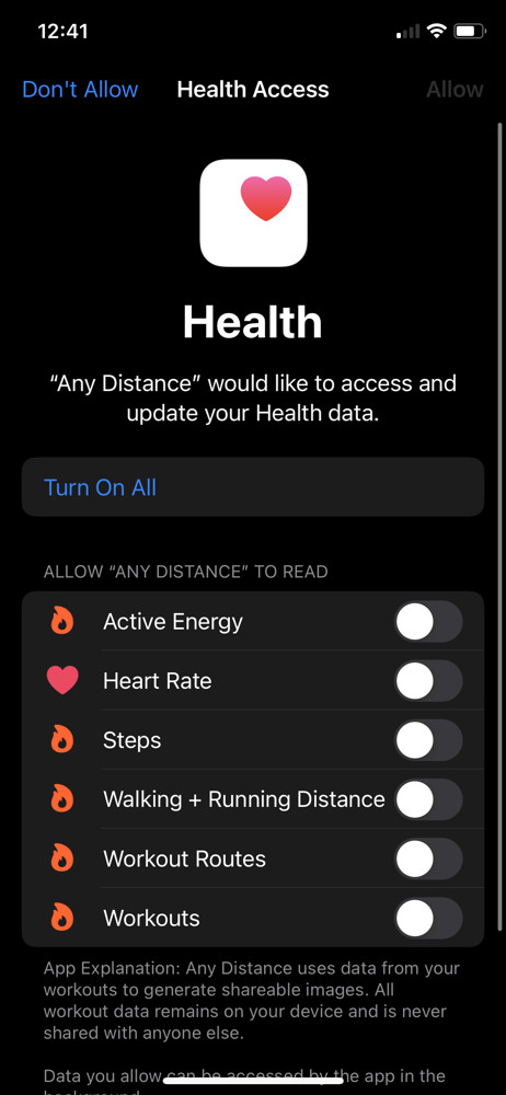 Any Distance Connect Apple Health screenshot