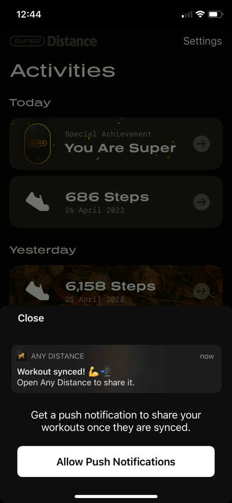 Any Distance Enable notifications screenshot