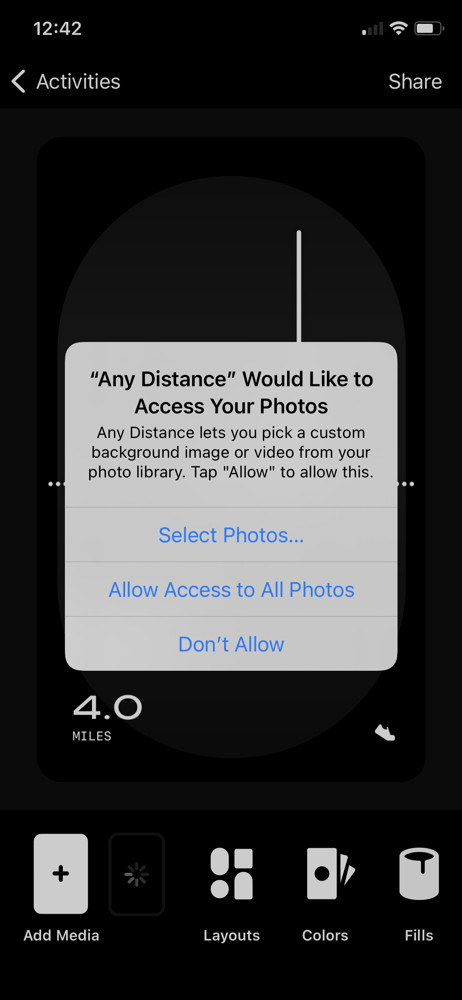 Any Distance Enable photo access screenshot