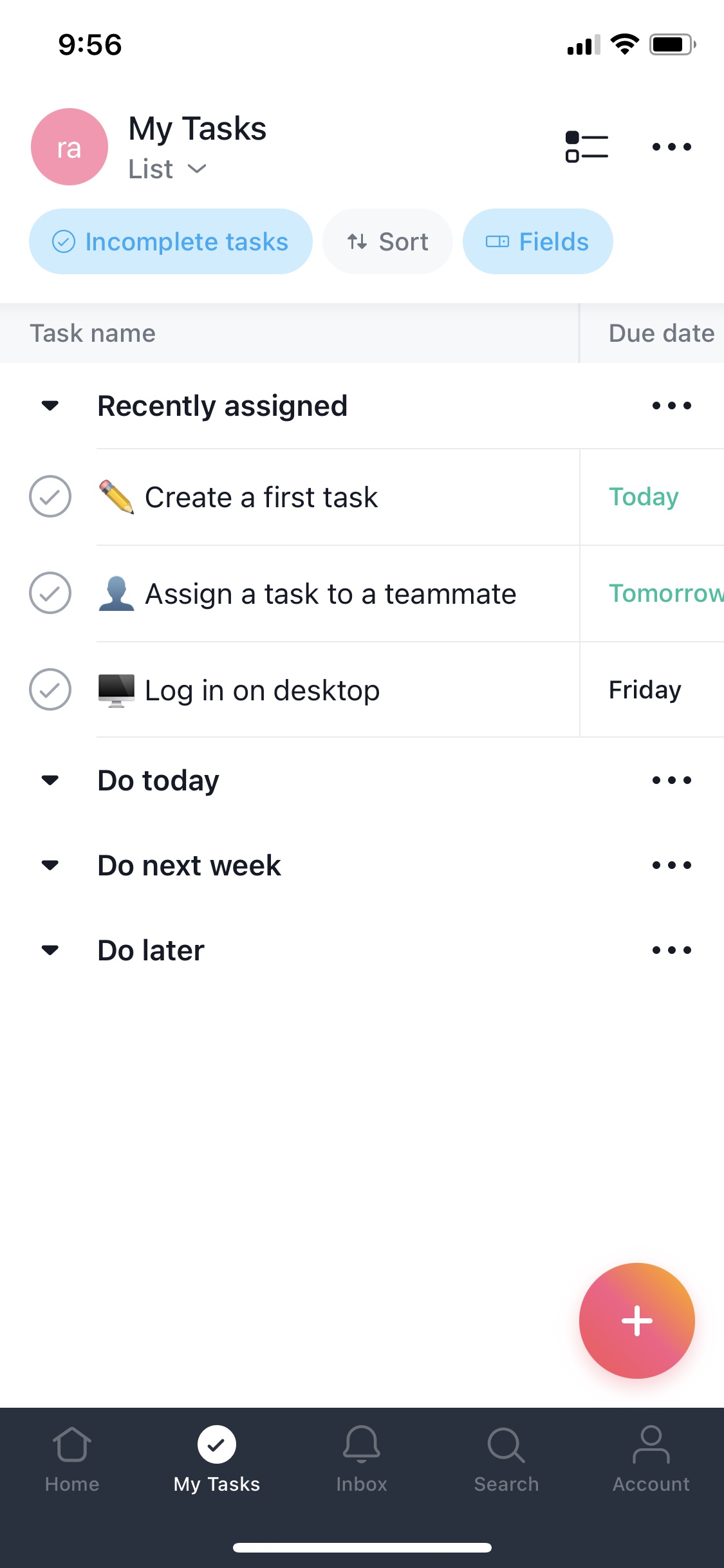Screenshot of Asana - Tasks
