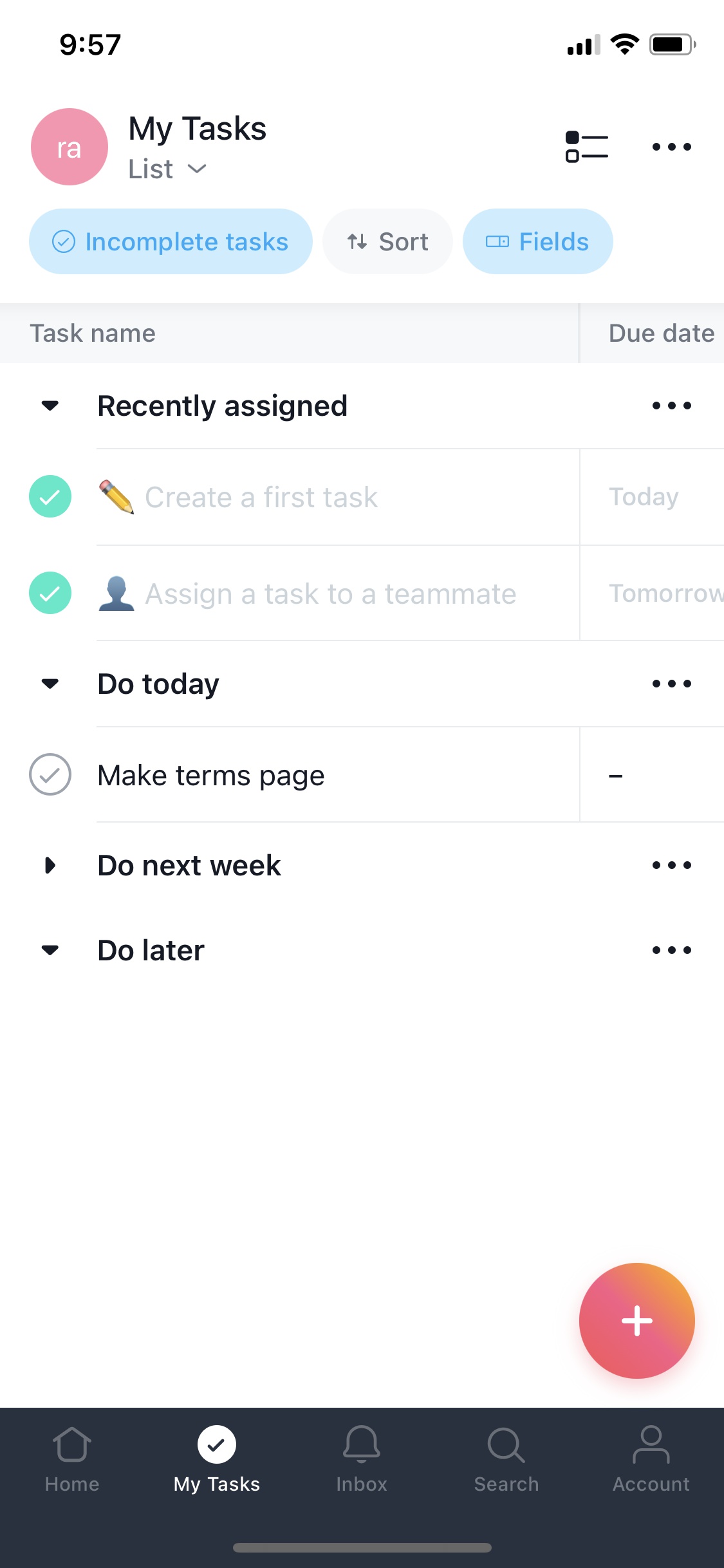 Screenshot of Asana - Tasks