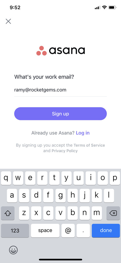 Asana Sign up screenshot