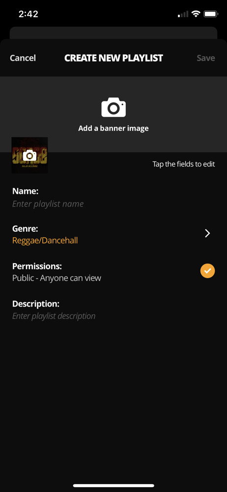 Audiomack Create playlist screenshot