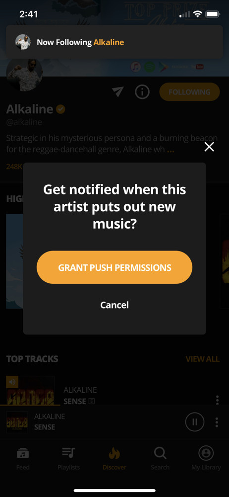 Audiomack Enable notifications screenshot