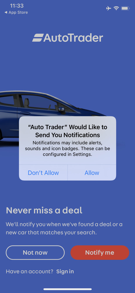 Autotrader Enable notifications screenshot