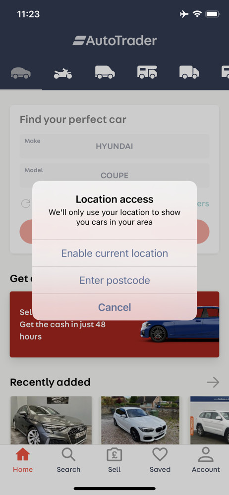Autotrader Enable location services screenshot
