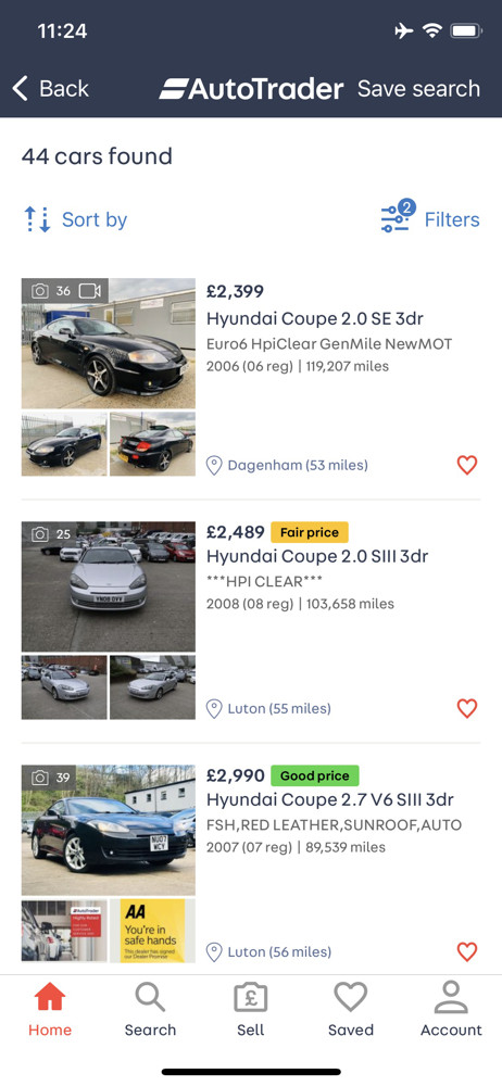 Autotrader Search results screenshot