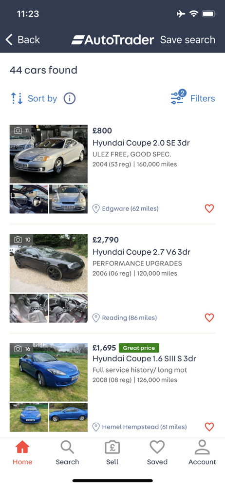 Autotrader Search results screenshot
