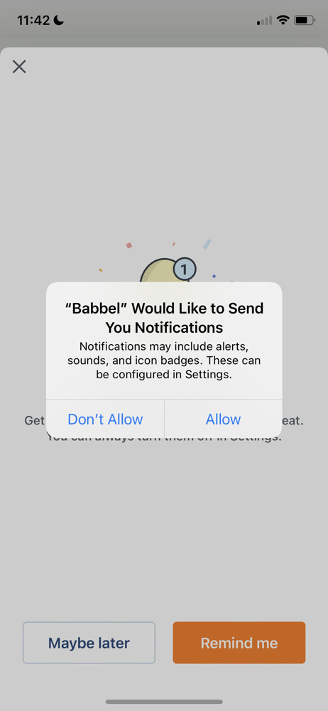 Babbel Enable notifications screenshot