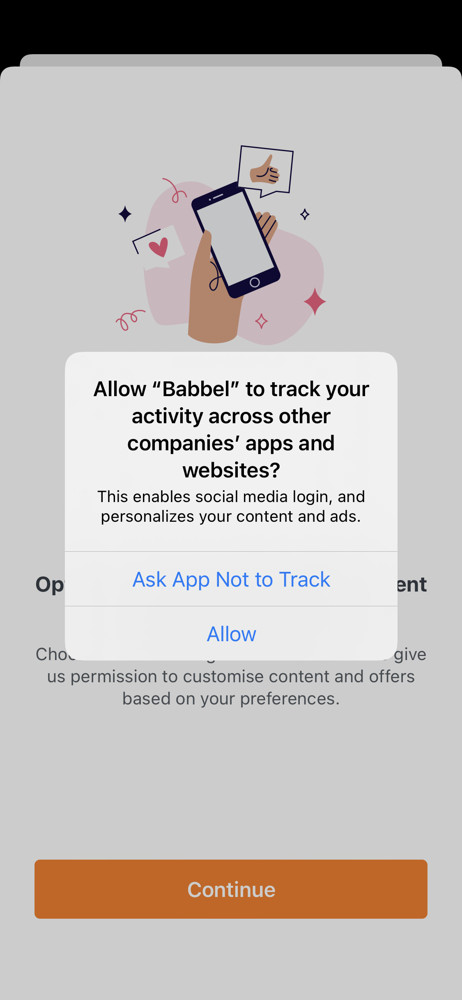 Babbel Enable tracking screenshot