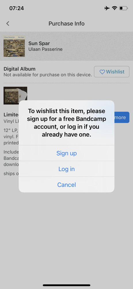 Bandcamp Sign up prompt screenshot
