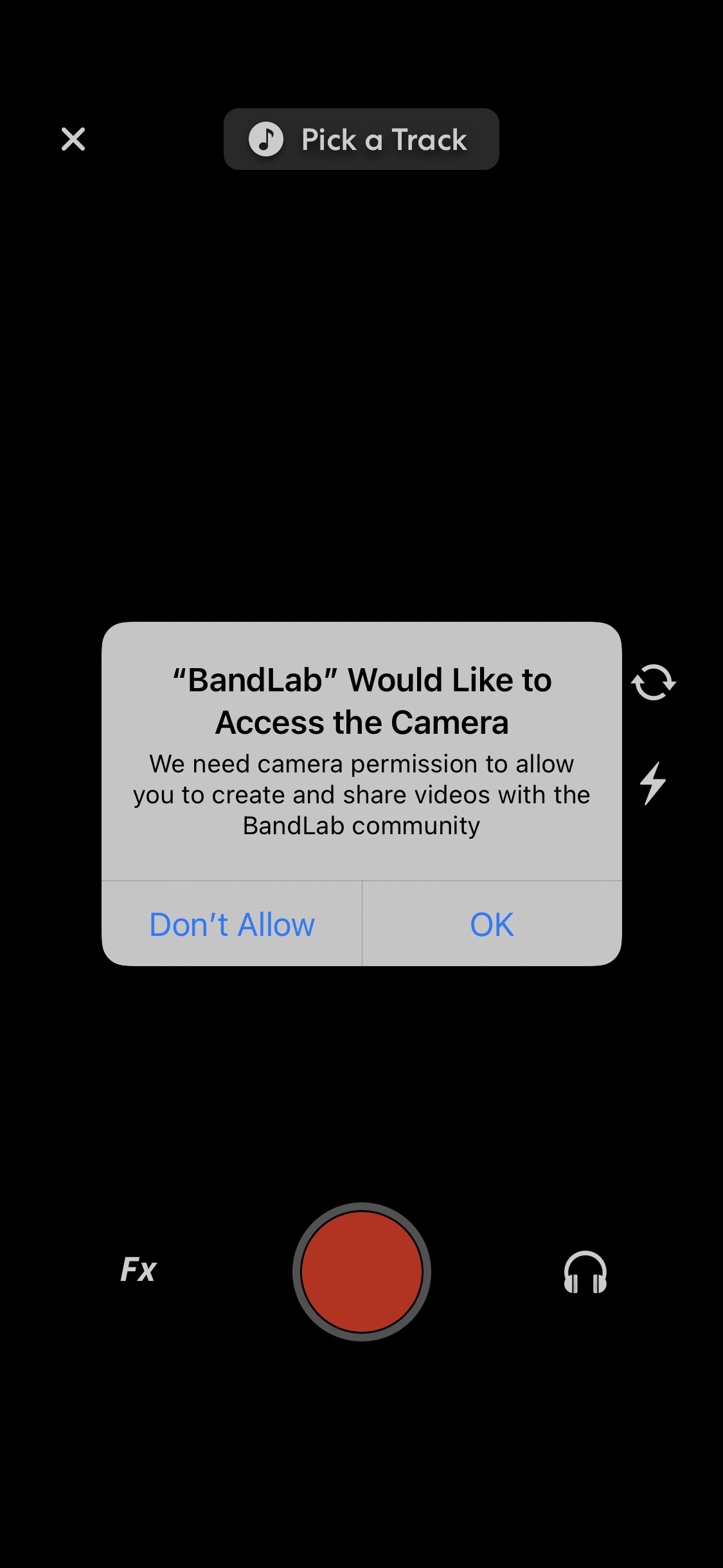 Screenshot of BandLab - Enable camera