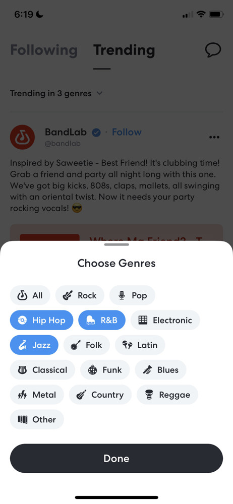 BandLab Select genres screenshot