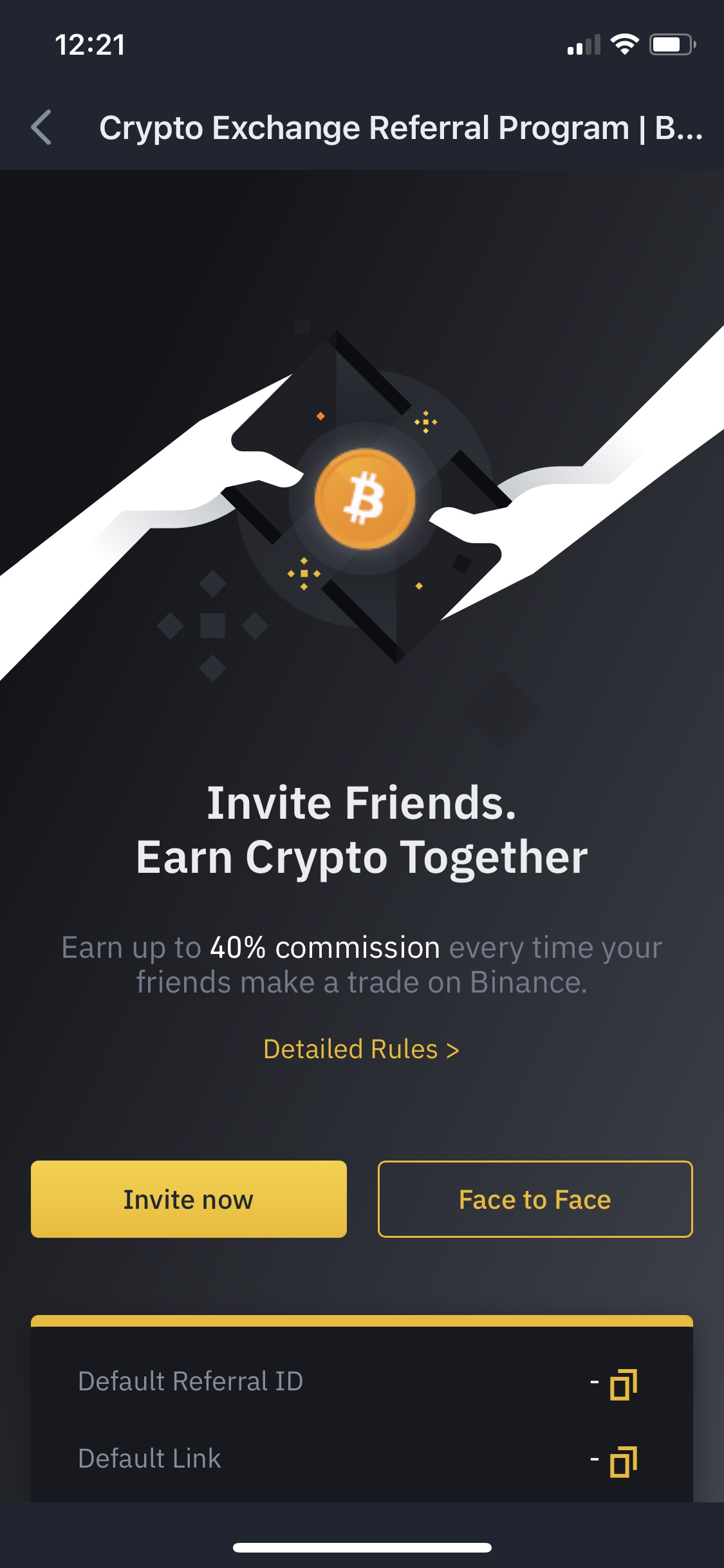 Screenshot of Binance - Invite people