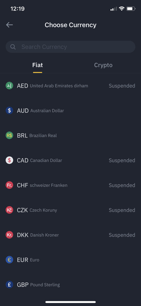 Binance Select currency screenshot
