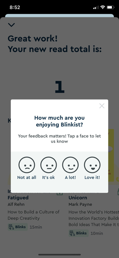 Blinkist Rate experience screenshot