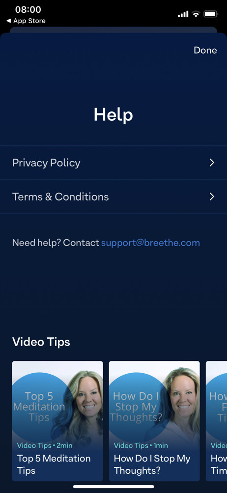 Breethe Help center screenshot