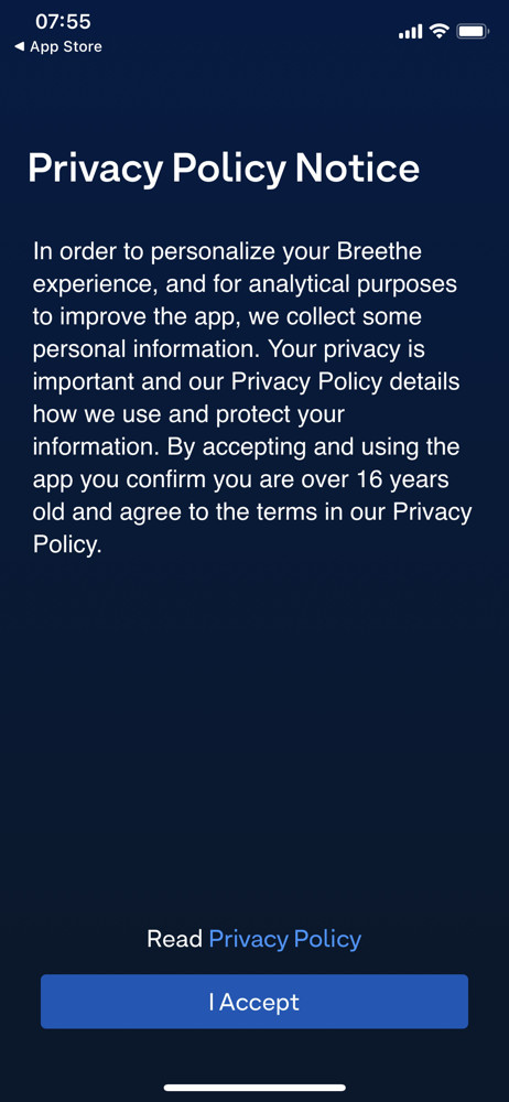 Breethe Privacy policy screenshot