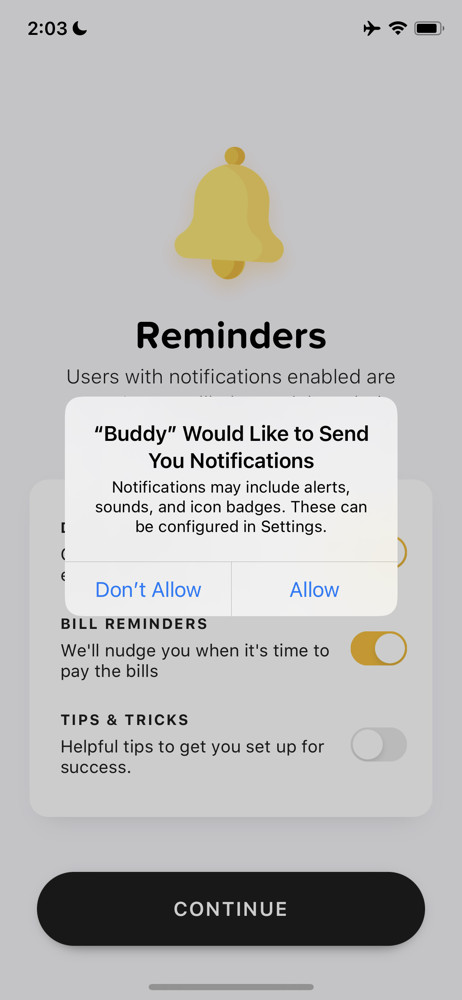 Buddy budget Enable notifications screenshot
