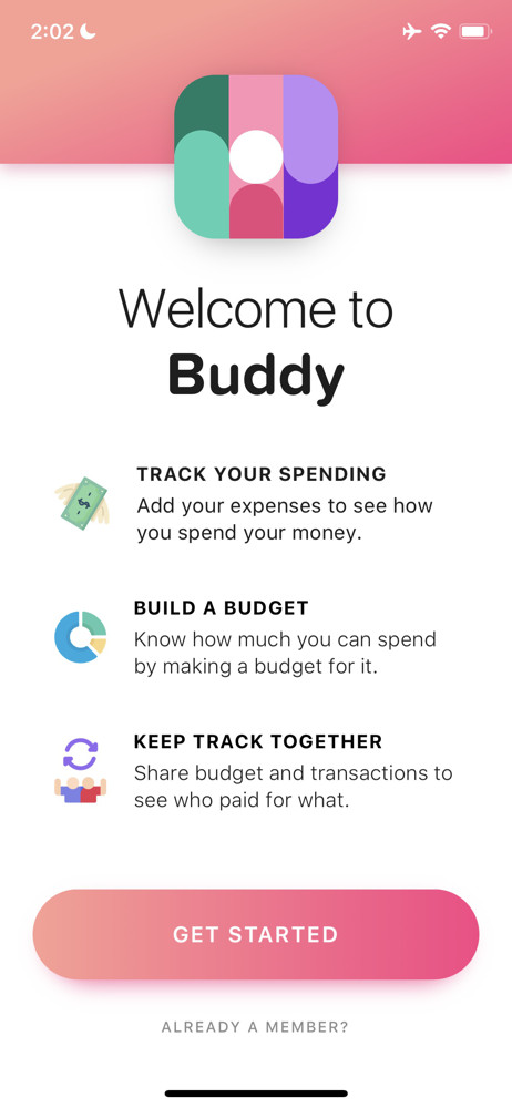 Buddy budget Start screen screenshot