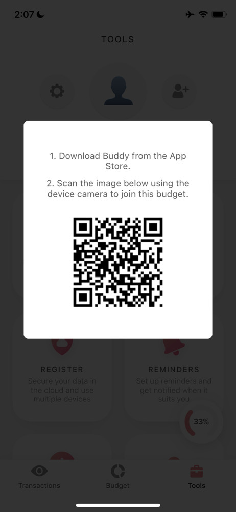 Buddy budget QR code screenshot