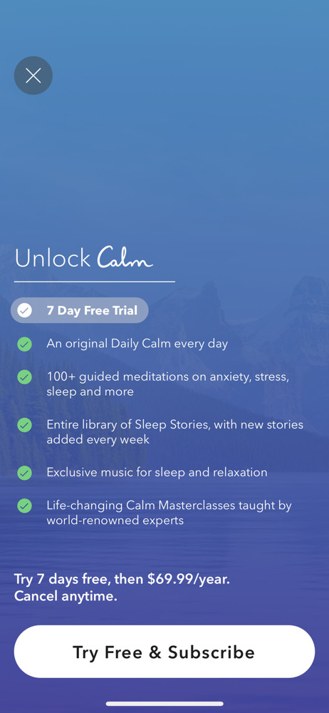 Calm Start trial screenshot