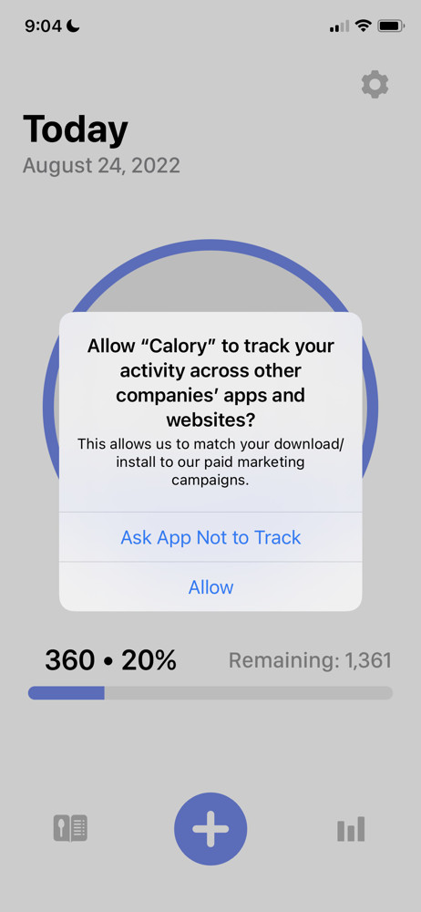 Calory Enable tracking screenshot