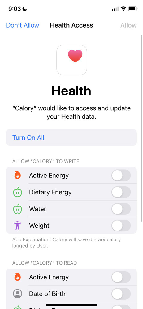 Calory Connect Apple Health screenshot