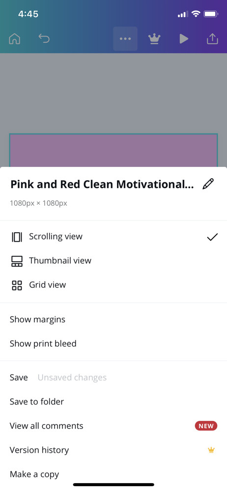 Canva Action menu screenshot