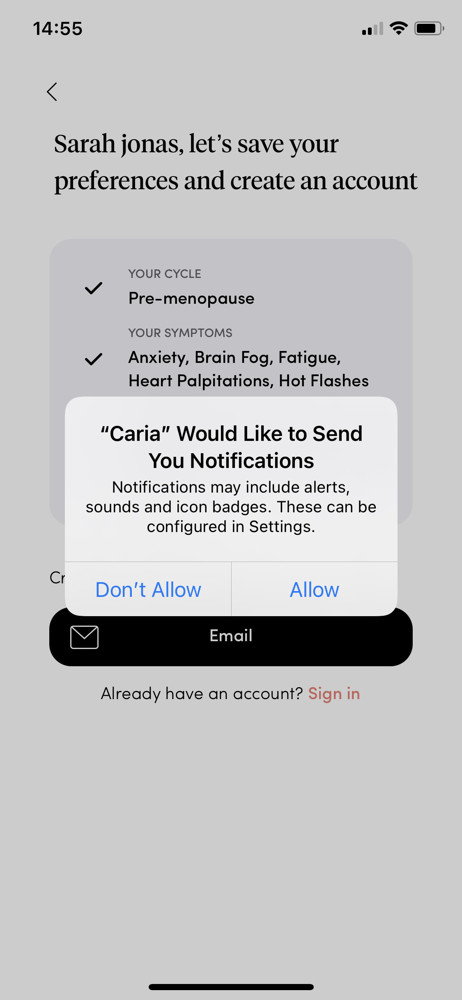 Caria Enable notifications screenshot