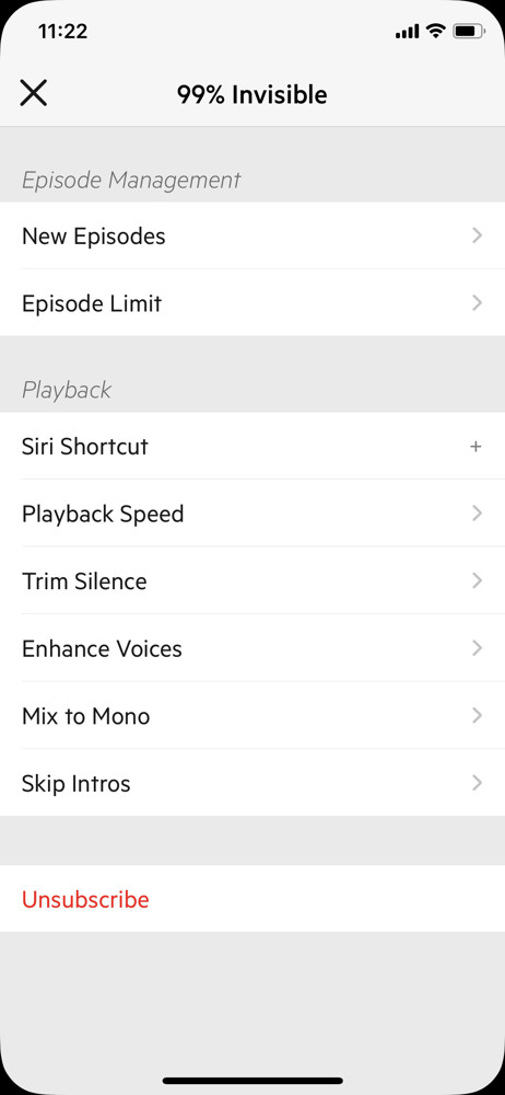 Castro Podcast settings screenshot
