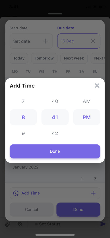 ClickUp Set time screenshot