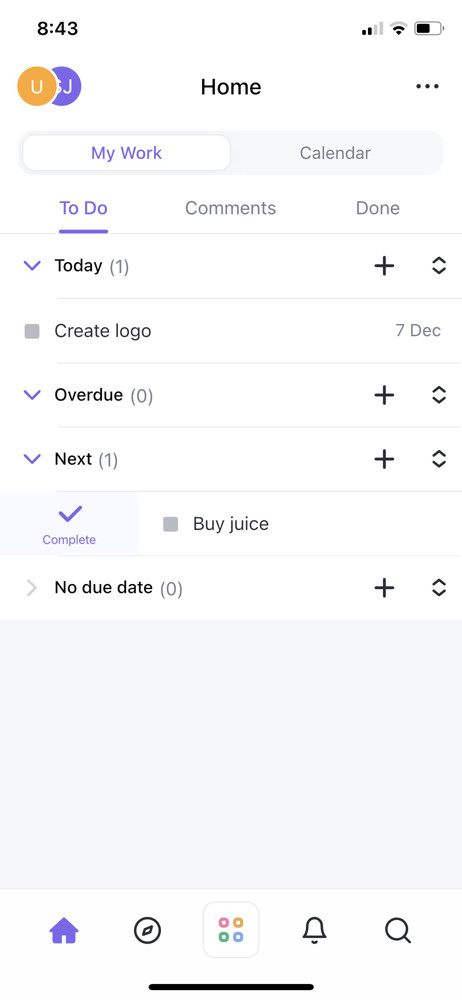 ClickUp Action menu screenshot