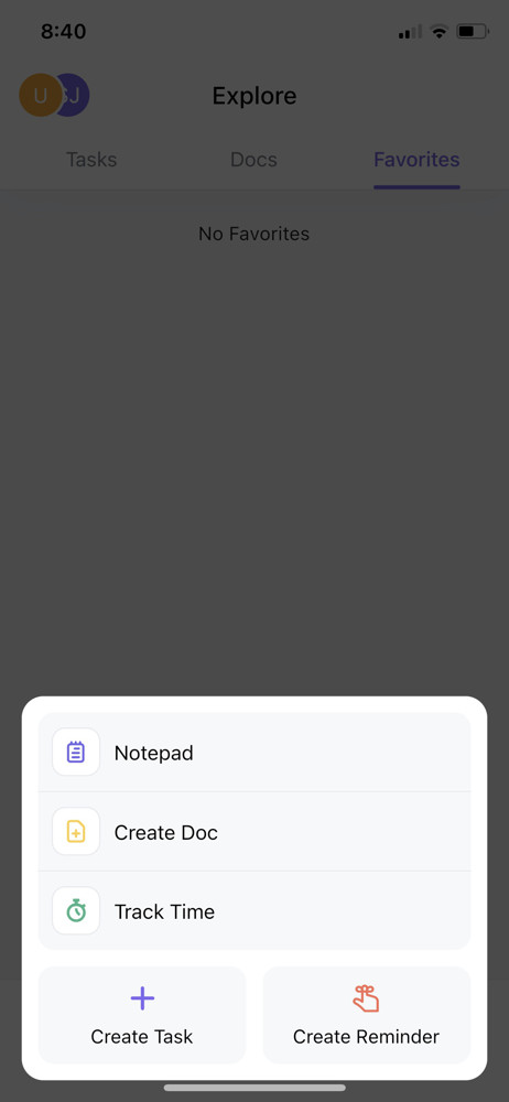 ClickUp Create menu screenshot