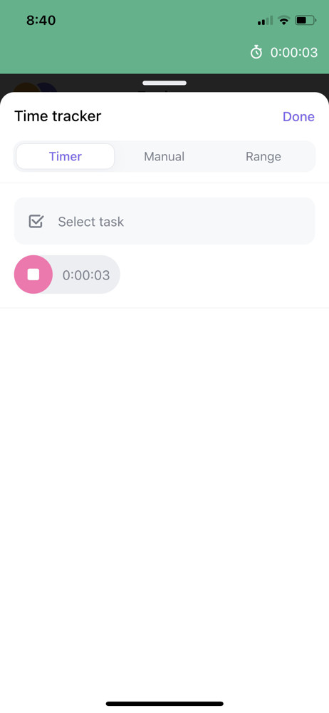 ClickUp Time tracker screenshot