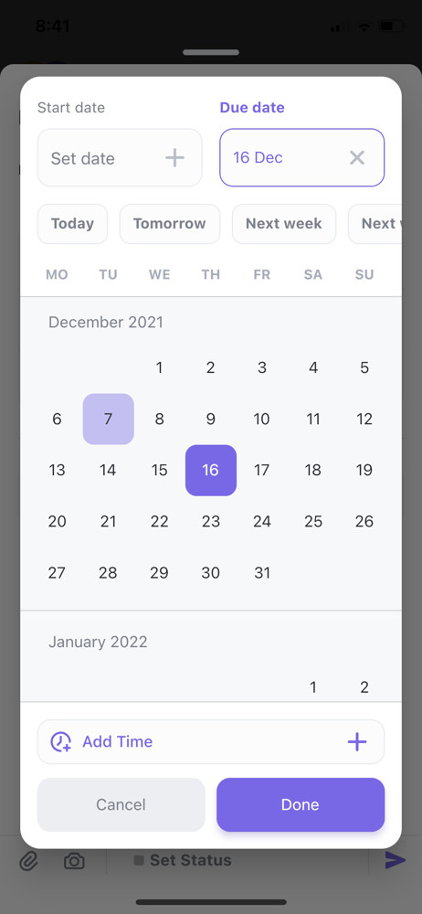 ClickUp Select date screenshot