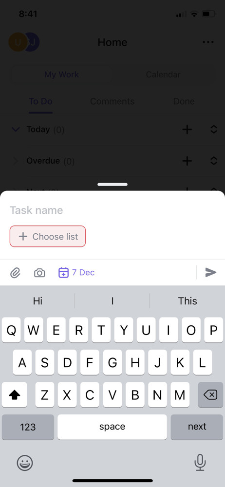 ClickUp Create task screenshot
