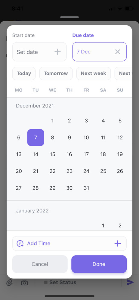 ClickUp Select date screenshot
