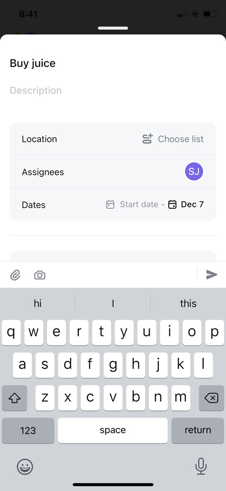 ClickUp Create task screenshot