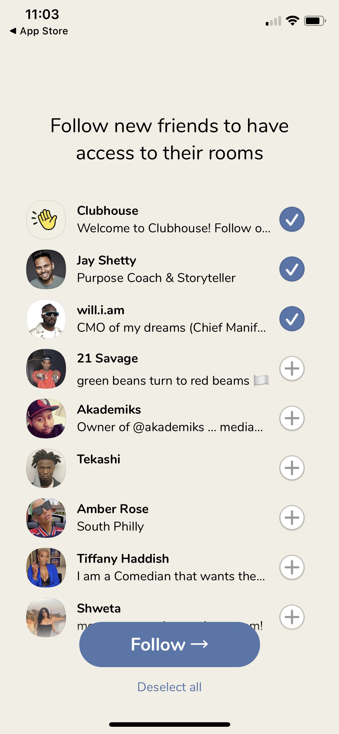 Screenshot of Clubhouse - Follow people