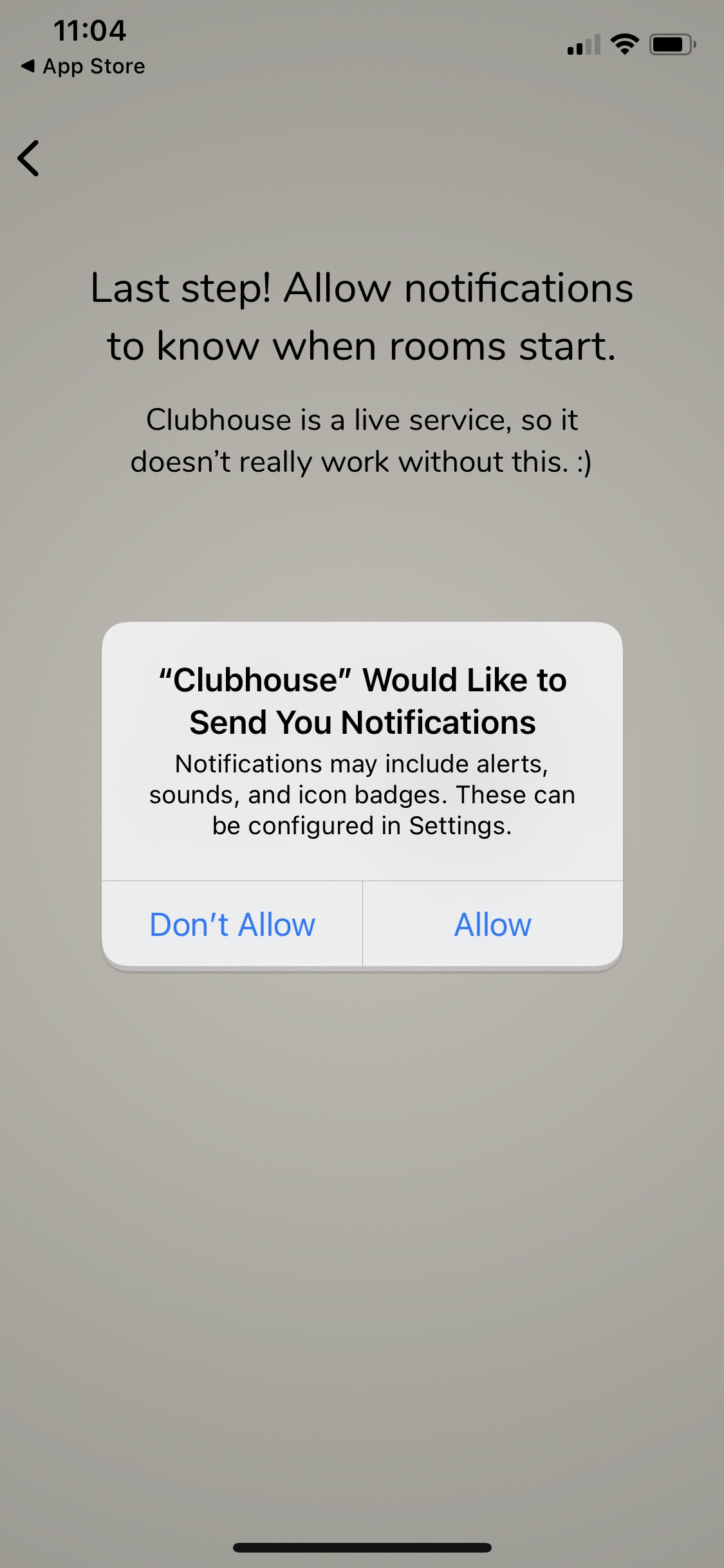 Screenshot of Clubhouse - Enable notifications