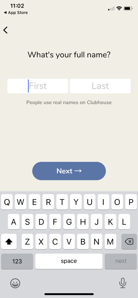 Clubhouse Enter name screenshot