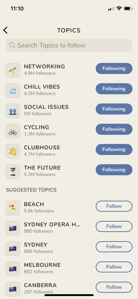 Clubhouse Topics screenshot