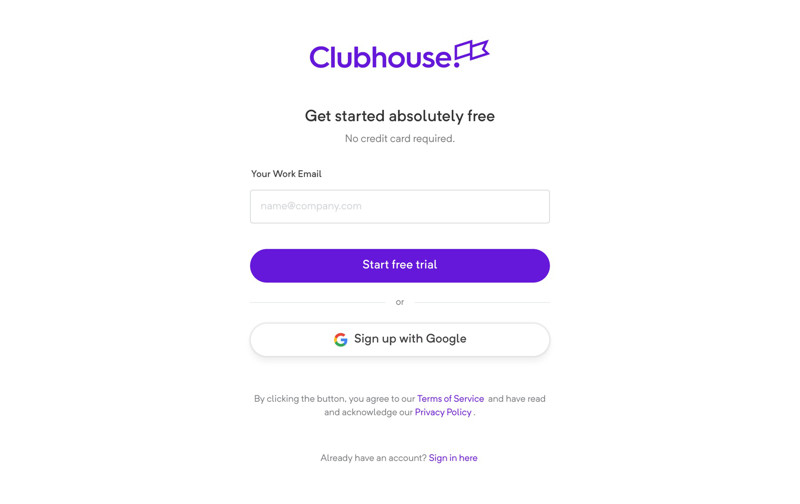 Clubhouse (now Shortcut) Sign up screenshot